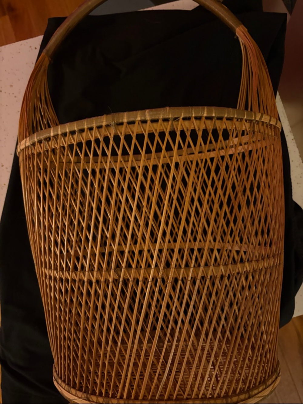 Woven Rattan Basket Tote Handbag - Natural Brown